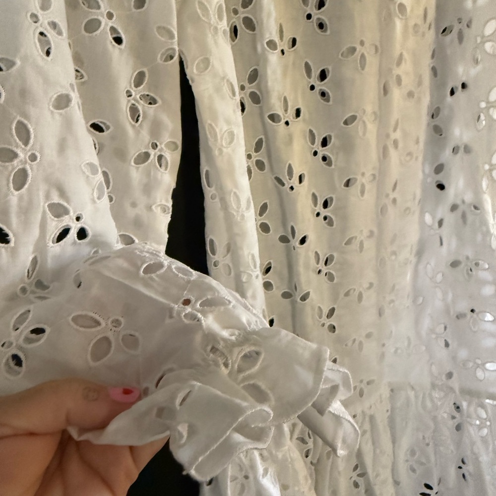 Jcrew White large eyelets ruffle, neck sleeves and bottom size 10